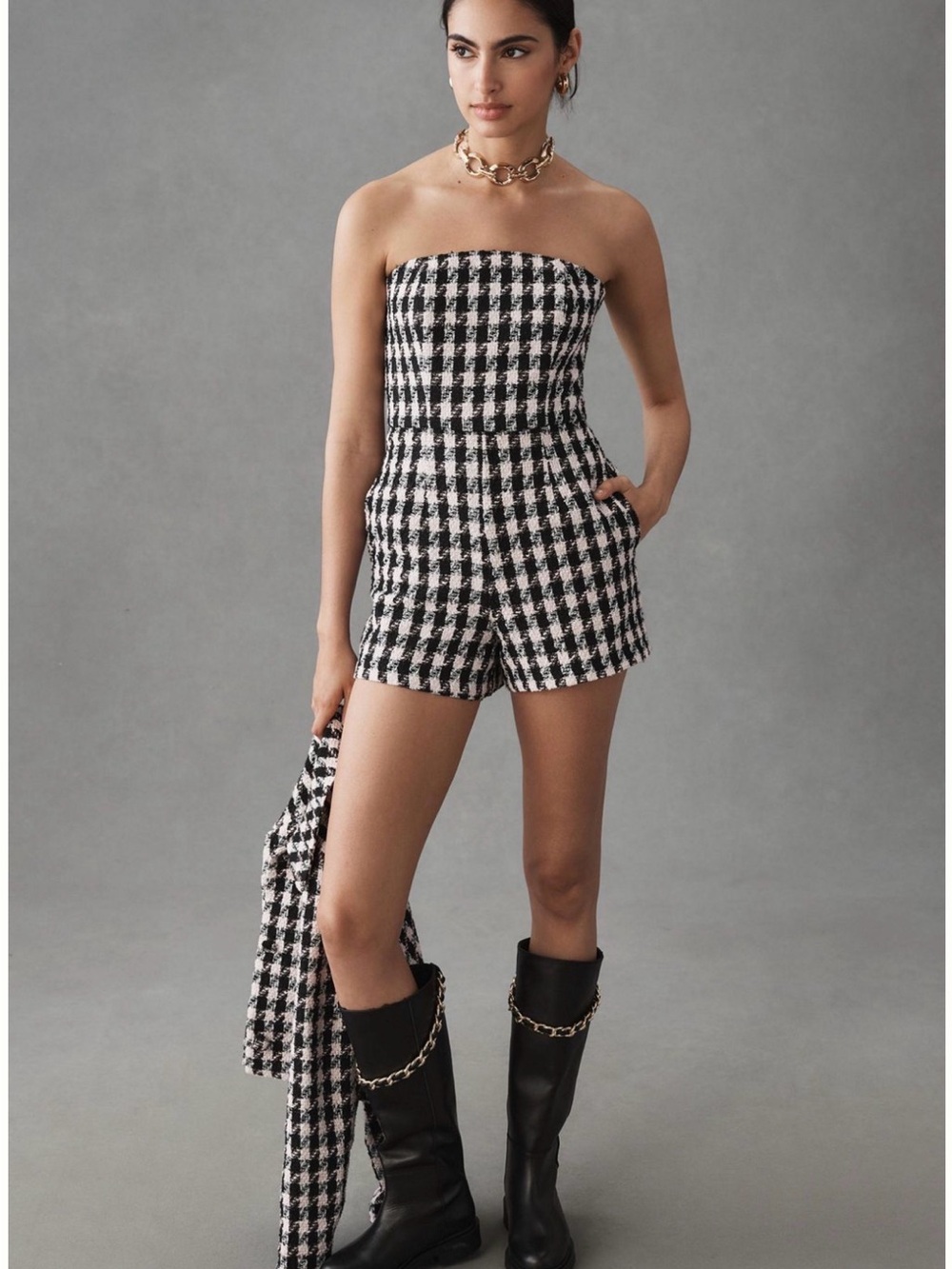 Hutch Strapless Tweed Romper